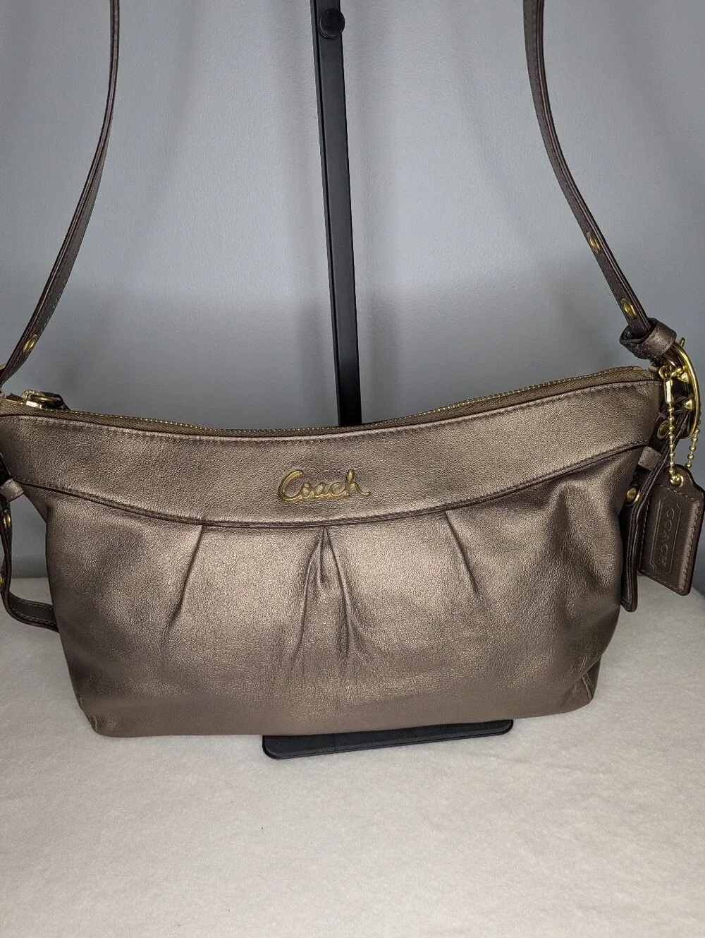 Authentic Coach Ashley Metallic Gold East/West Convertible Shoulder Bag
